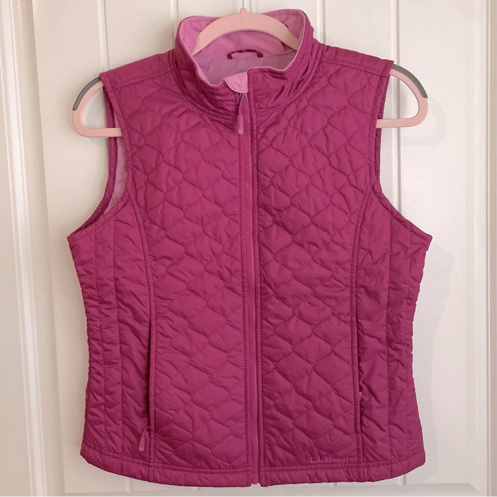 L.L. Bean Pink Magenta Preppy Quilted Zip-Up Pocketed Vest in EUC Sz L 14/16
